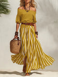Off-Shoulder Puff-Sleeve Top & Maxi Skirt Set