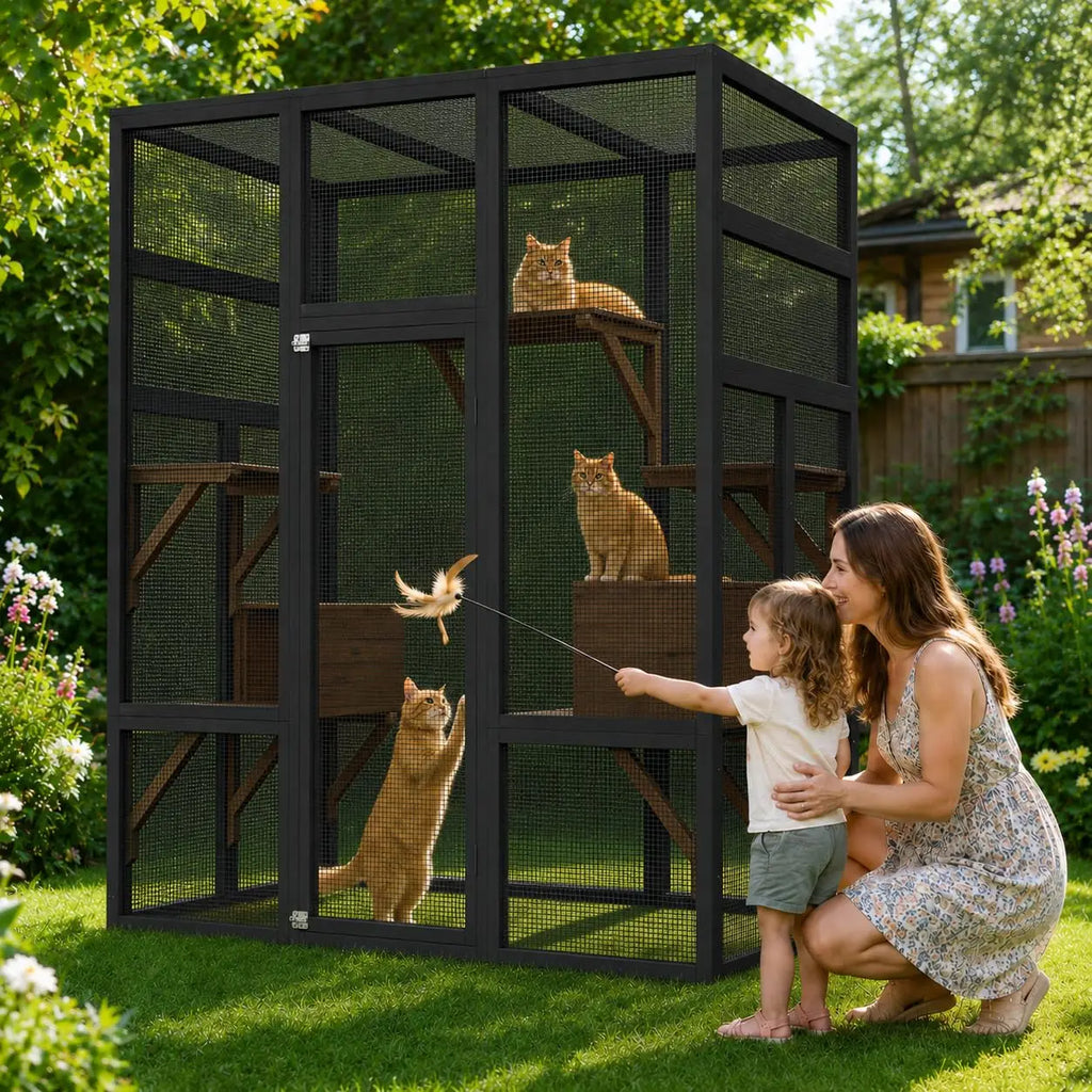 70" Wooden Outdoor Catio with Platforms & Rest Boxes