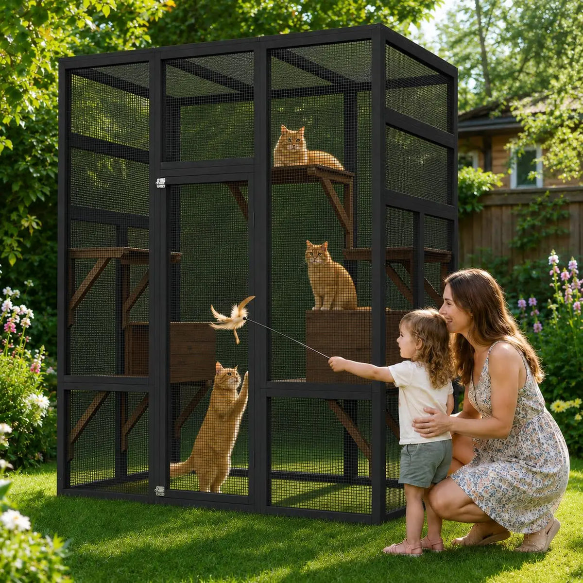 70" Wooden Outdoor Catio with Platforms & Rest Boxes