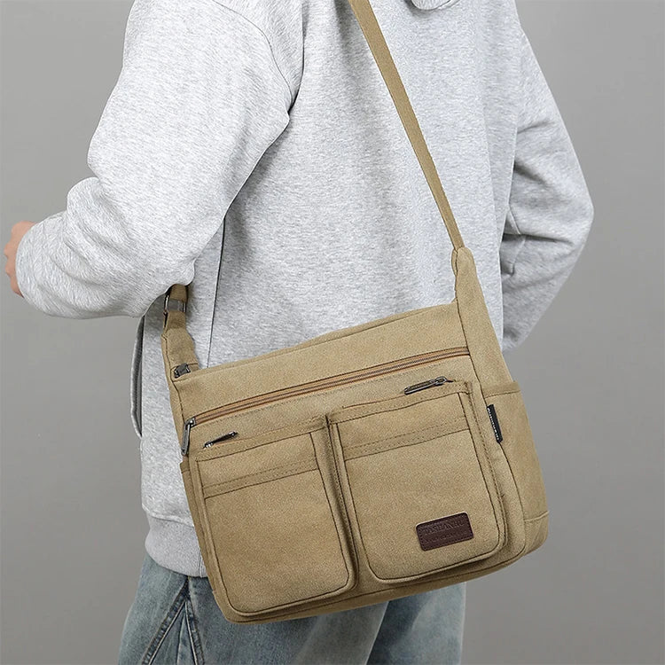 Canvas Crossbody Bag with Zipper Pockets