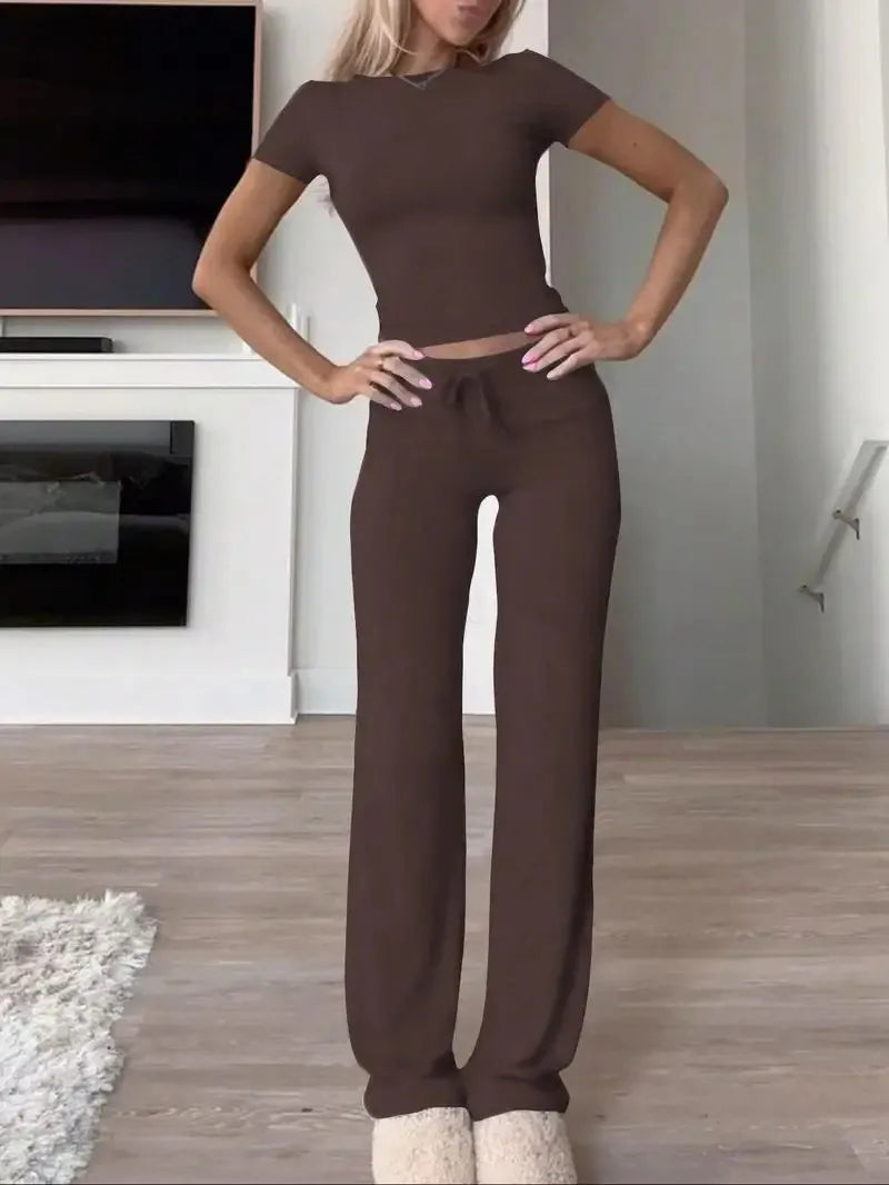 Solid Short-Sleeve Top & Pants Set