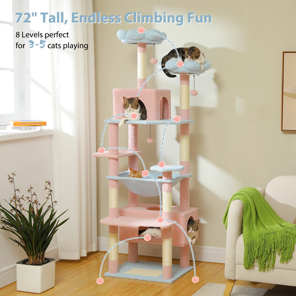 184cm Cat Tree with Hammock, Condo & Scratching Posts