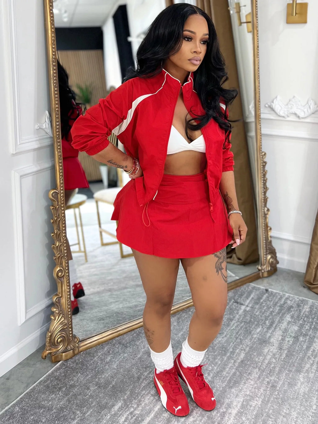 Long-Sleeve Top & Mini Skirt Set