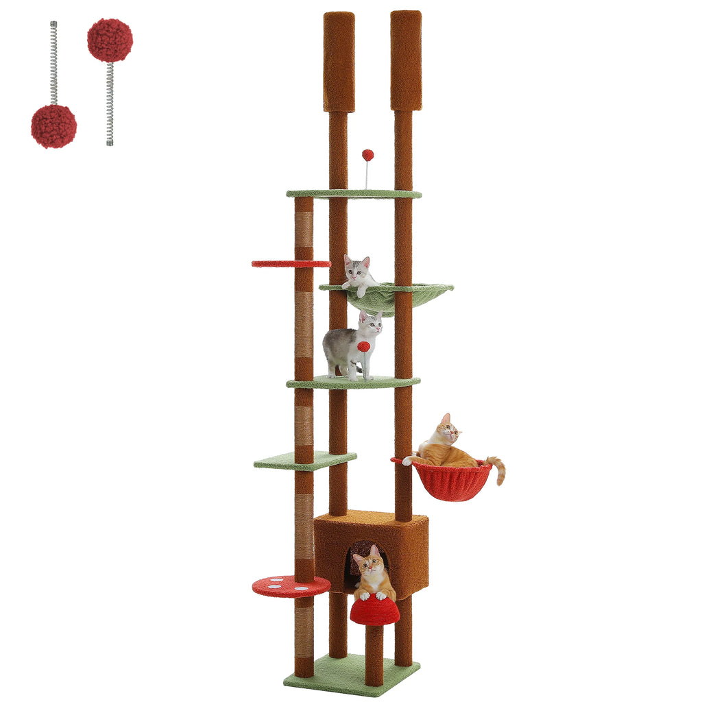 Brown Adjustable Floor-to-Ceiling Cat Tree