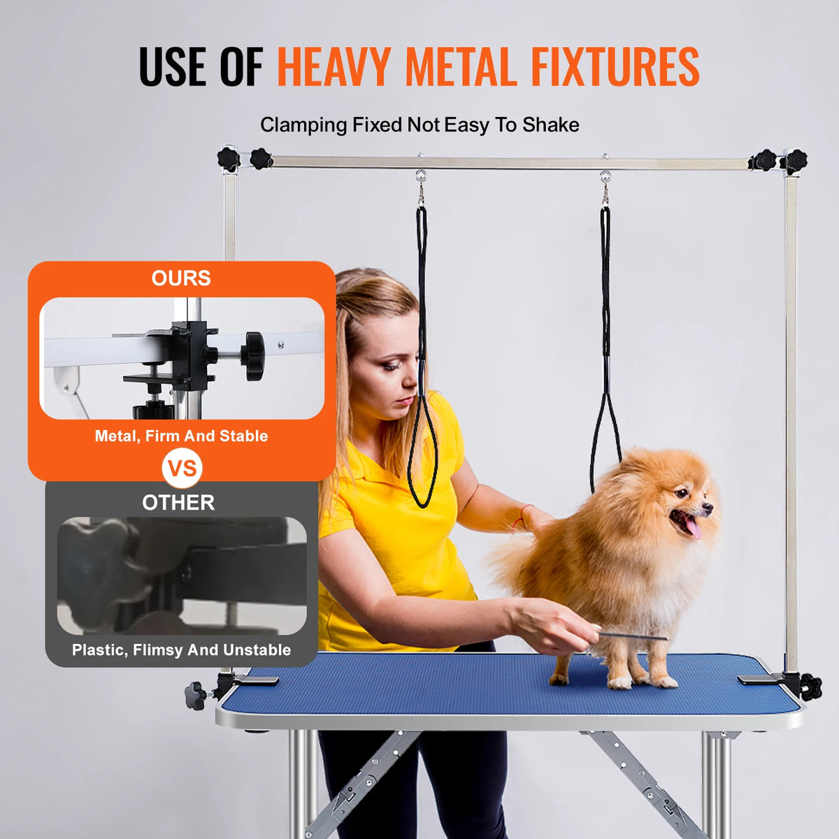 SucceBuy Folding Pet Grooming Table with Two Arms