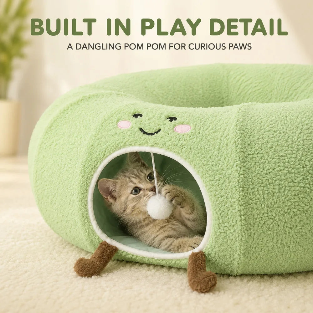 Convertible Plush Cat Tunnel & Donut Bed