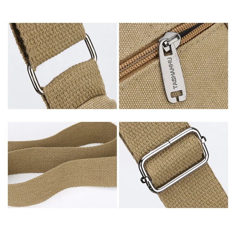 Canvas Crossbody Bag with Zipper Pockets