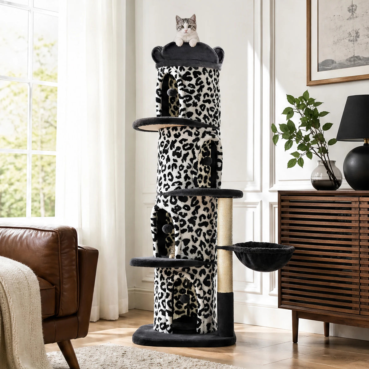 Large Cat Tree with Multiple Condos & Flower Bed