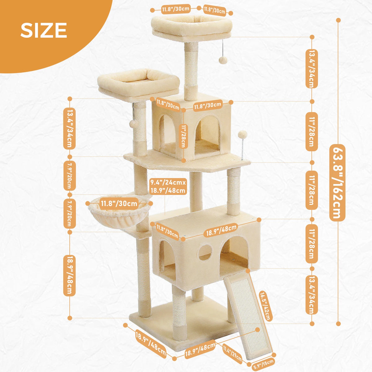 162cm Cat Tree with Sisal Posts & Hammock