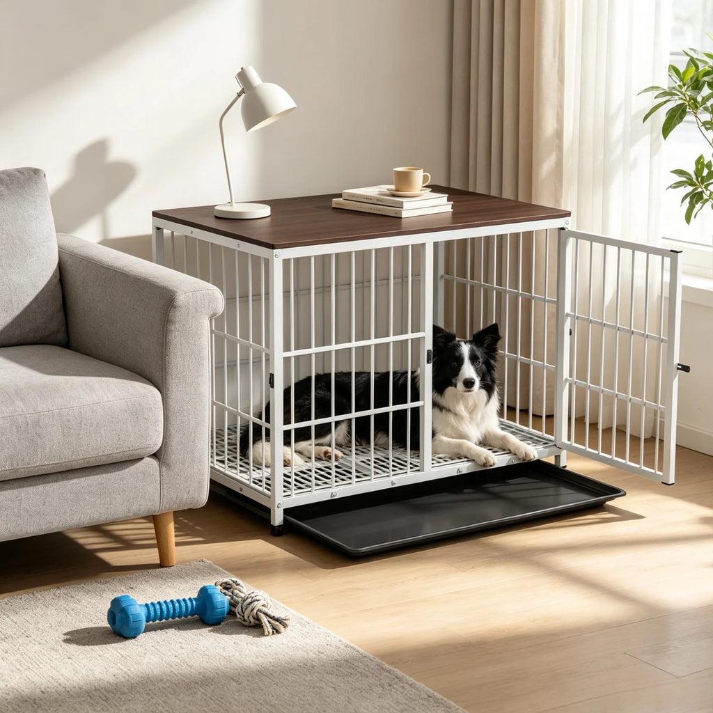 Wooden Dog Crate Furniture with Metal Frame