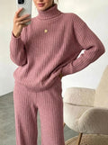 Women's Turtleneck Top and Wide-Leg Pants Set