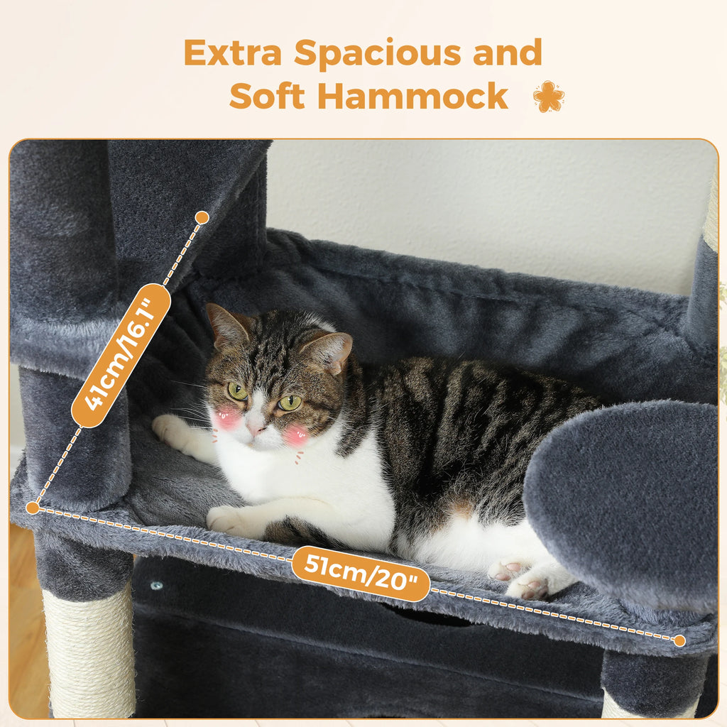 184cm Cat Tree with Hammock, Condo & Scratching Posts