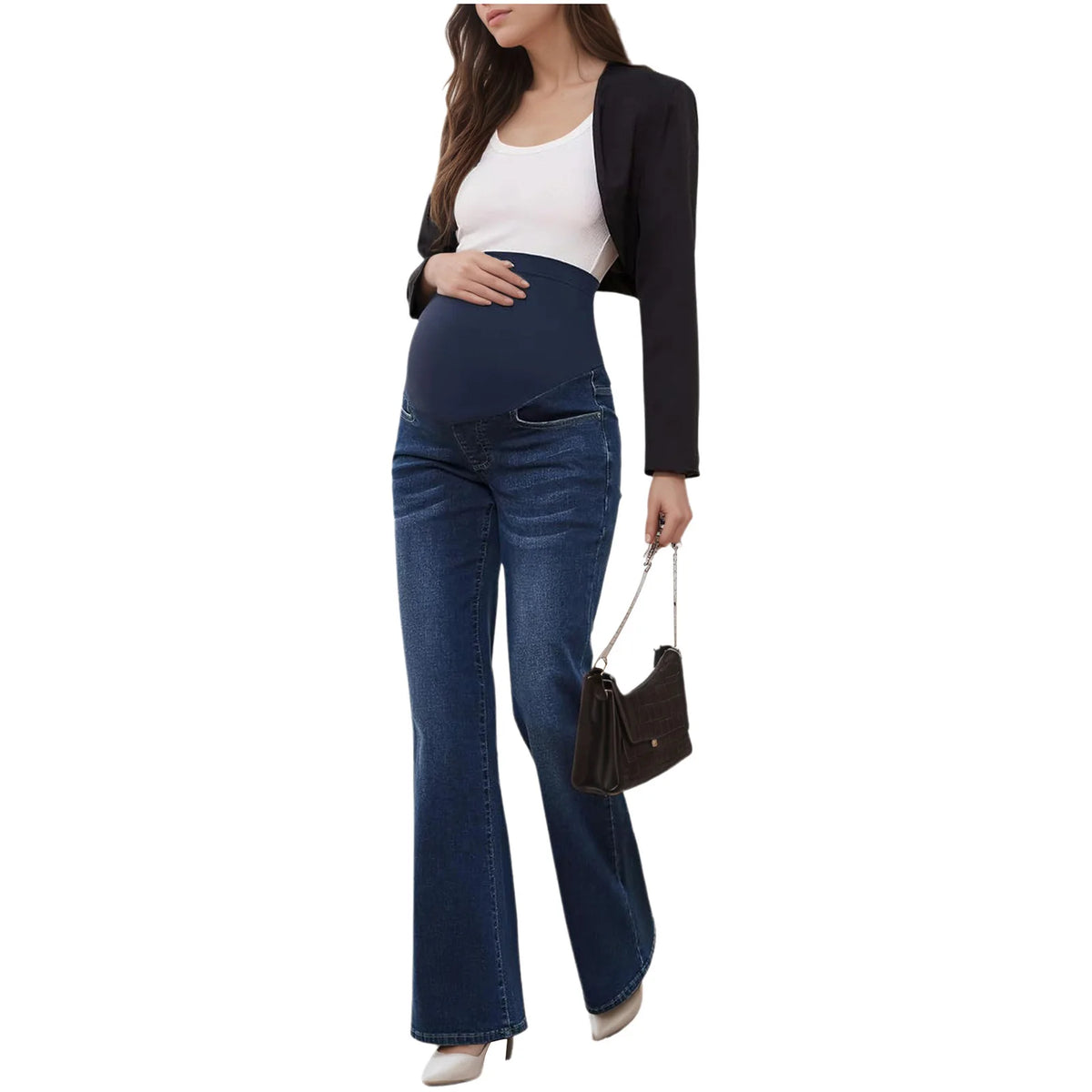 Pregnant Women Jeans High Waist Support Belly Maternity Hip Lifting Elastic Denim Pants Shorts for Daily Work Street Loungewear Whispering Desires Shoppe