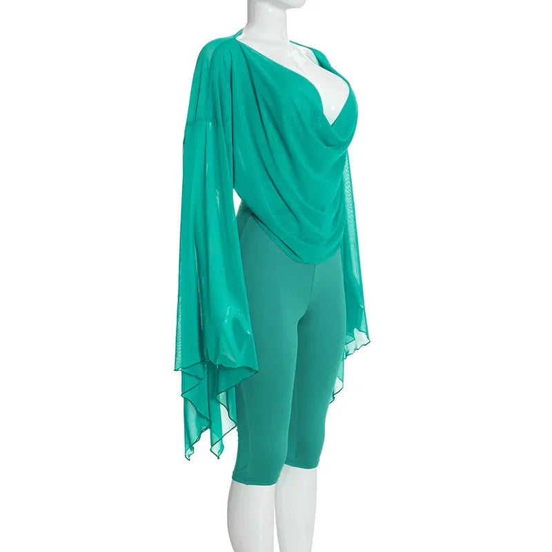 Women's Draped V-Neck Crop Top and Capri Set
