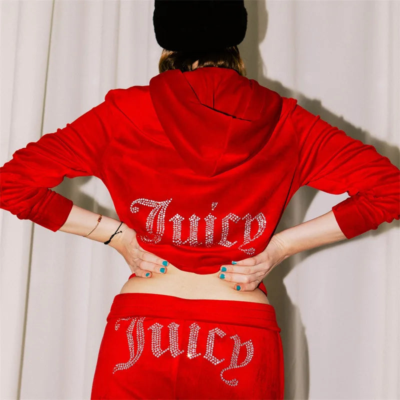 Women's Velvet-Look Embellished Hoodie and Pants Set