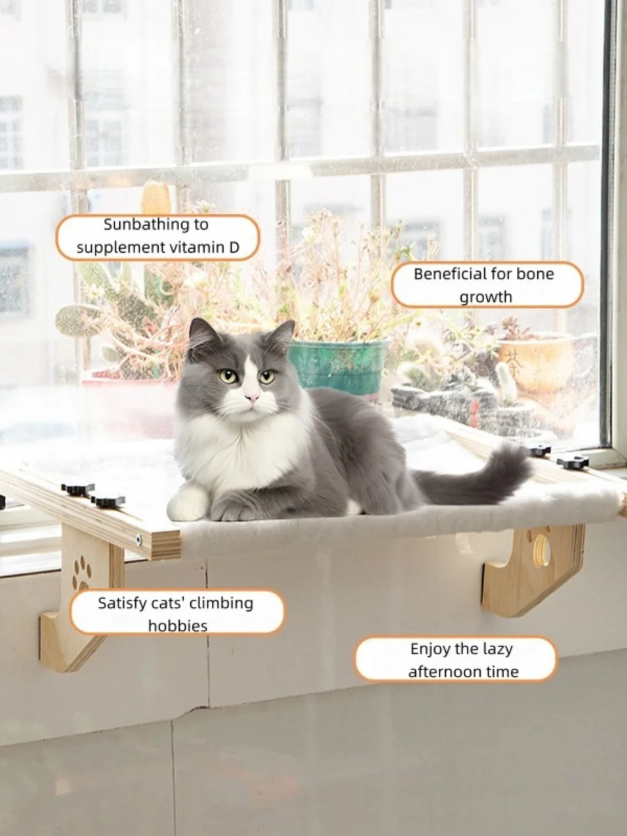 Adjustable Cat Window Perch with Wood & Metal Frame