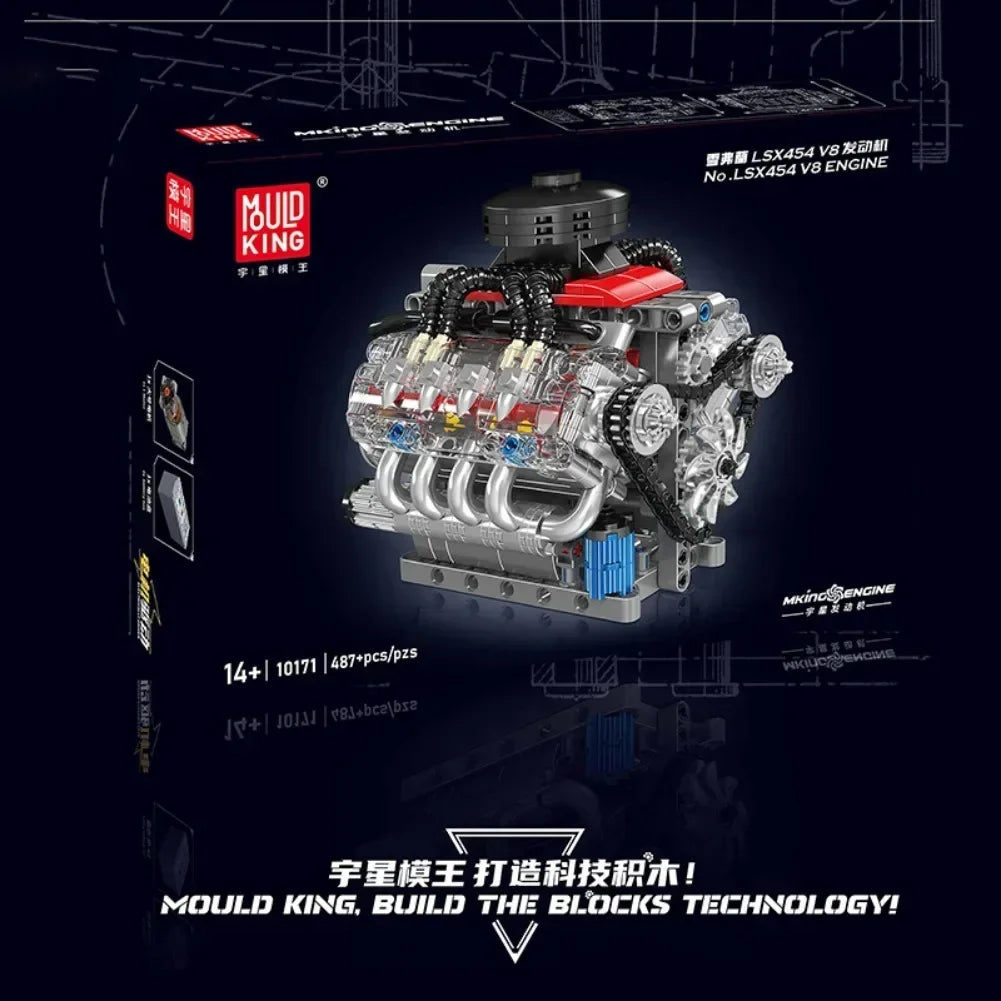 Mould King 10171 V8 Engine Building Block Model – 489 Pieces