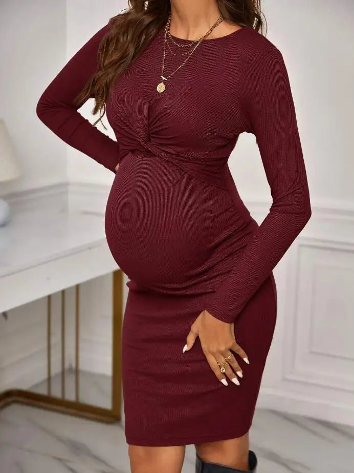 Long-Sleeve Fitted Maternity Dress