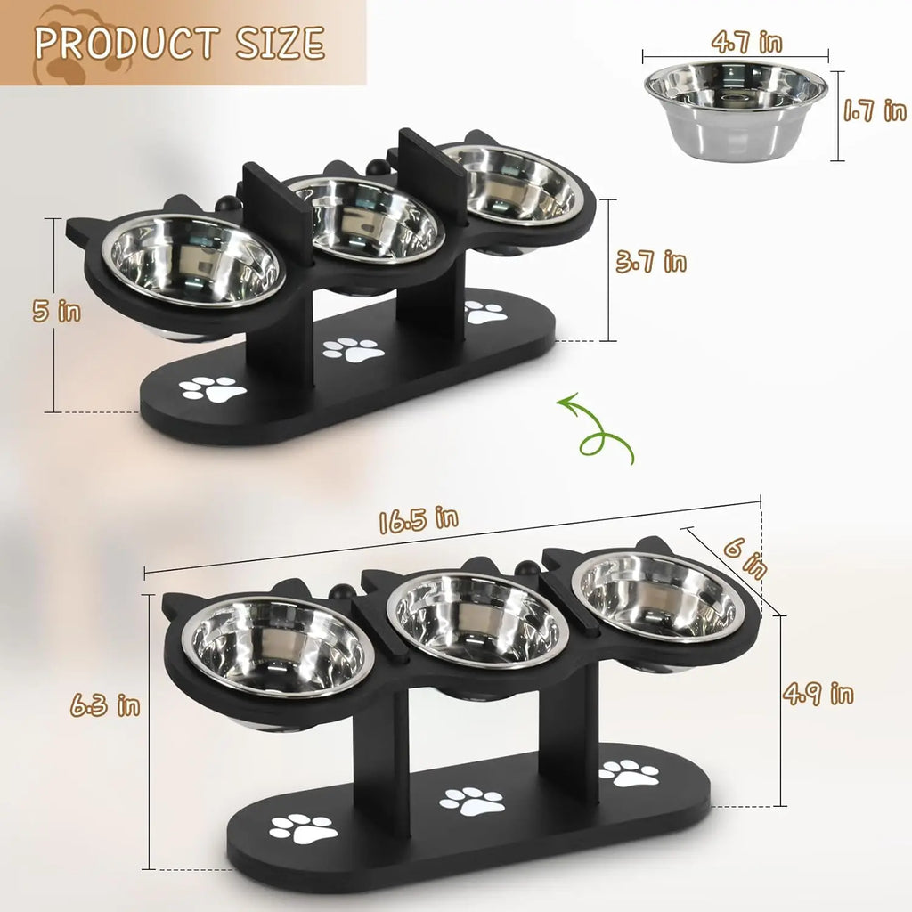 Adjustable Raised Cat Bowl Stand with Three Steel Bowls