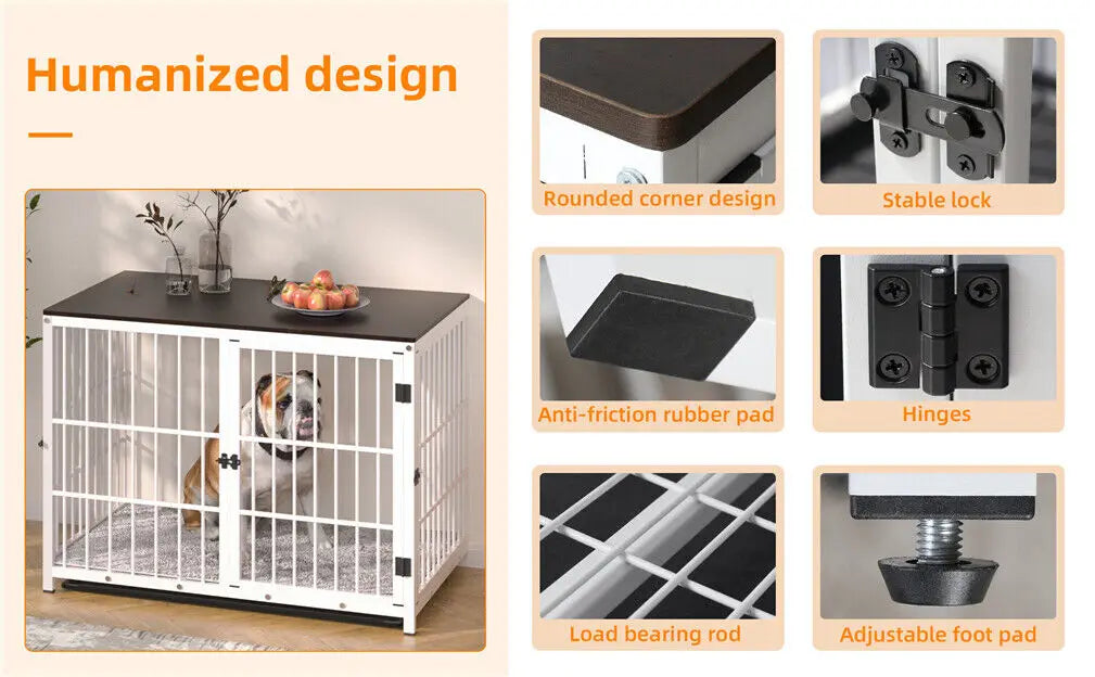 Wooden Dog Crate Furniture with Metal Frame