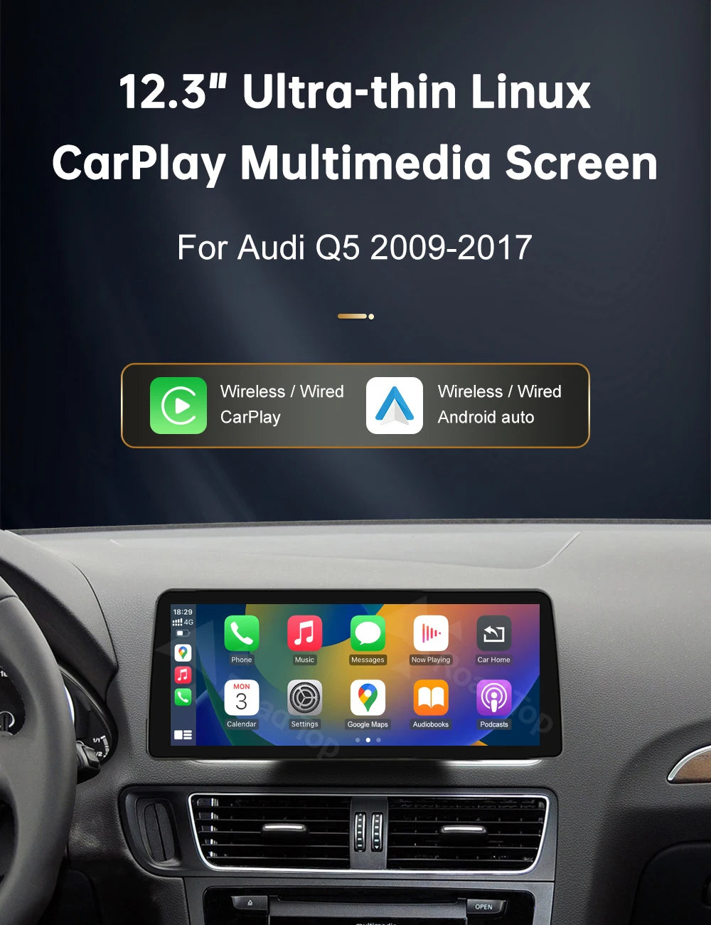 Road Top CarPlay Display for Audi Q5 2009–2017