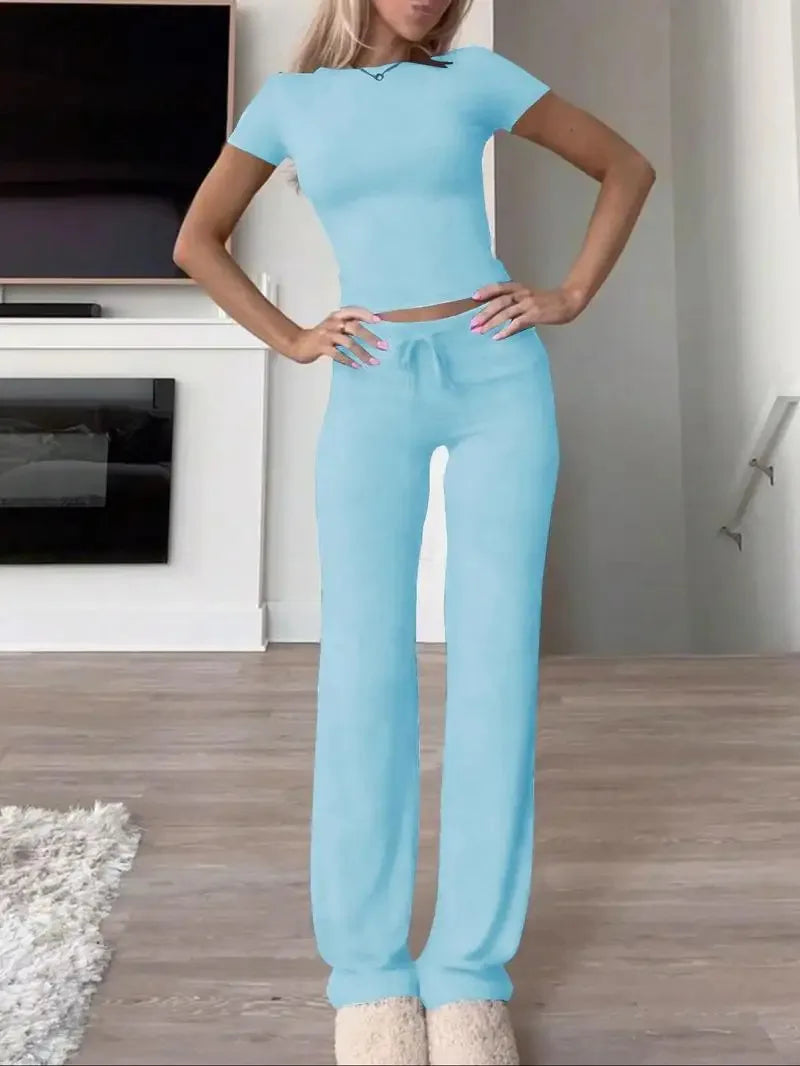 Solid Short-Sleeve Top & Pants Set