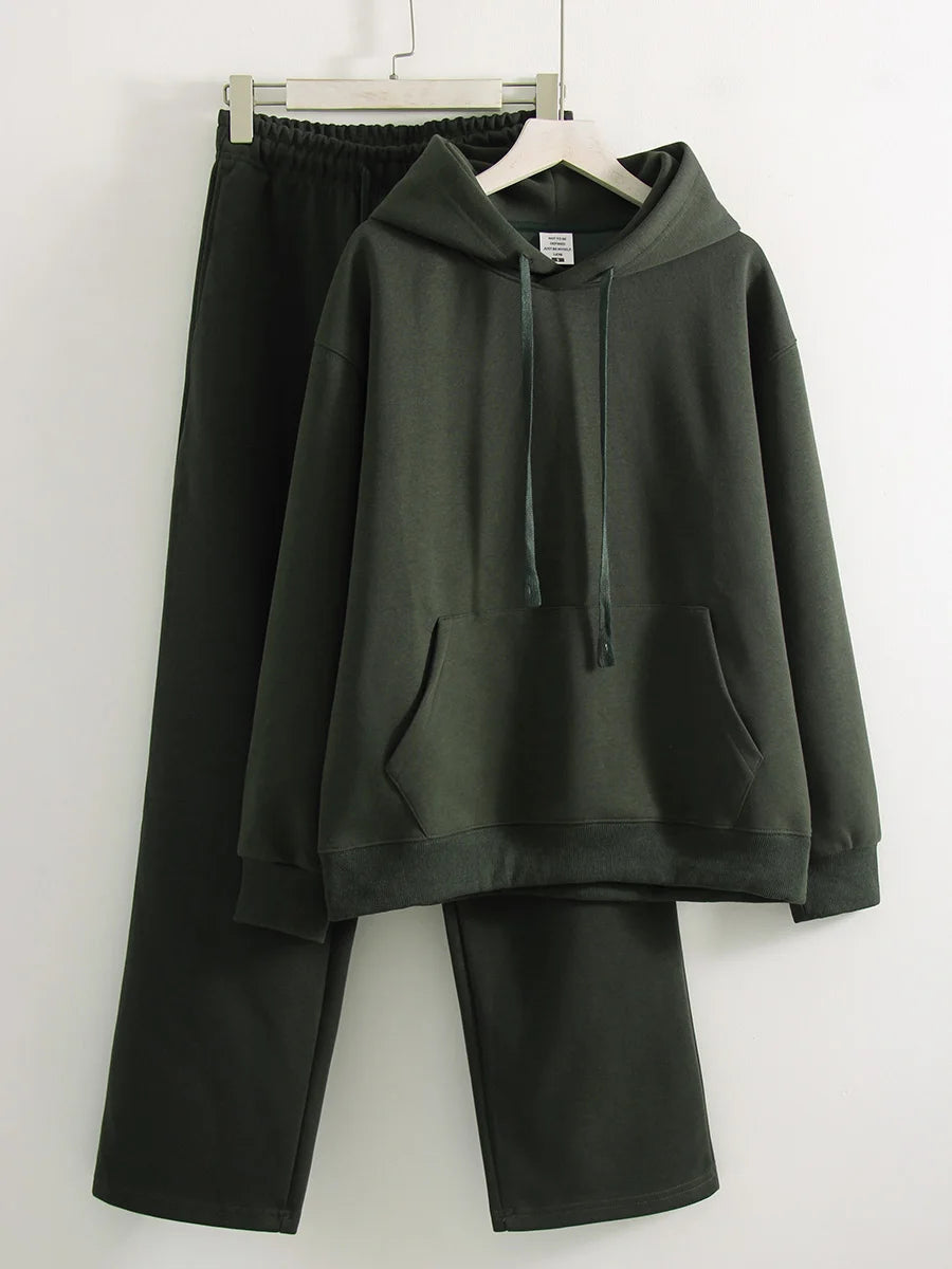 Women's Cotton-Blend Hoodie and Wide-Leg Pants Set