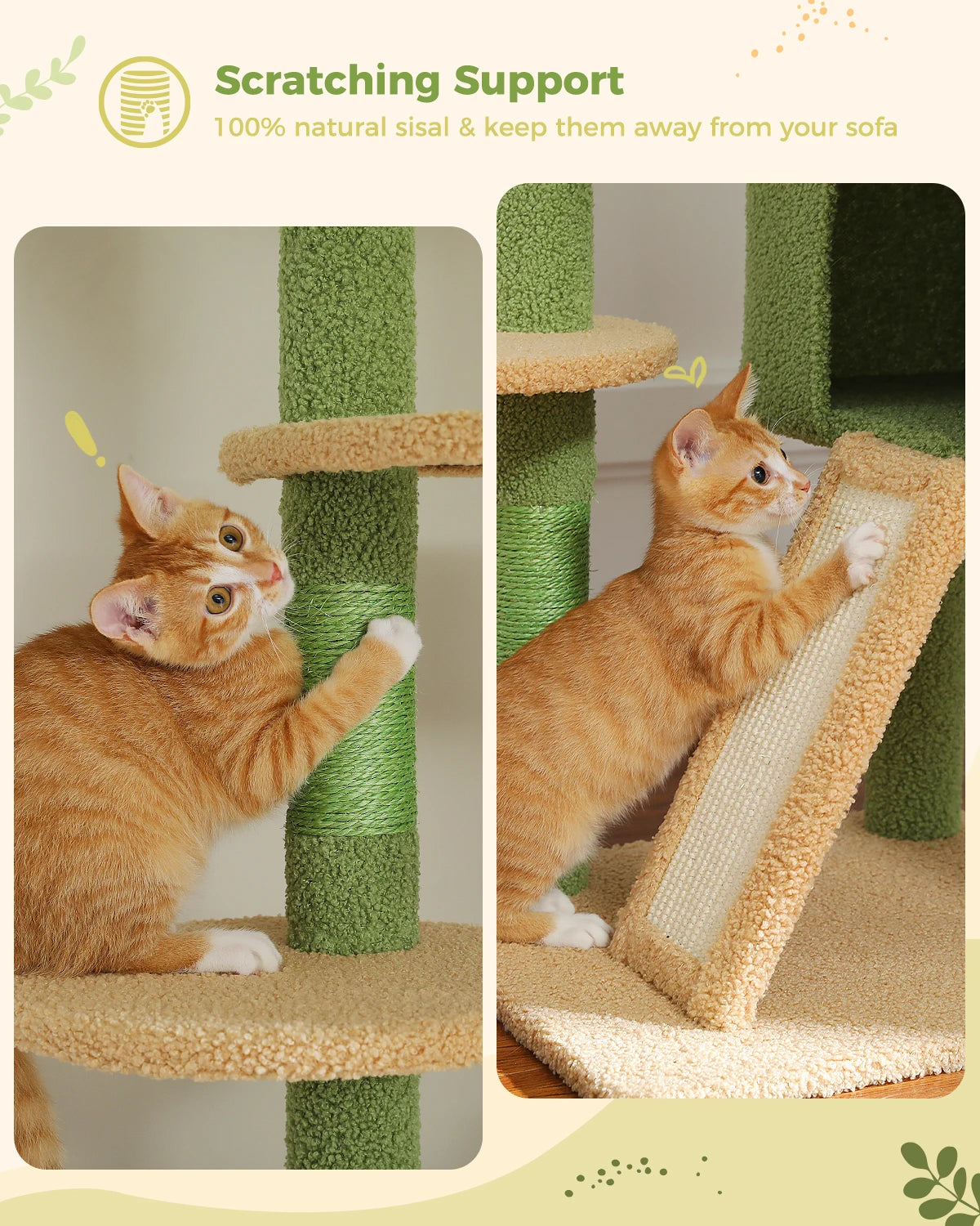 Cactus Cat Tree Floor to Ceiling Cat Tower Adjustable Height with Cat Condo Cozy Hammock and Scratching Post Tall Activity Tree Whispering Desires Shoppe