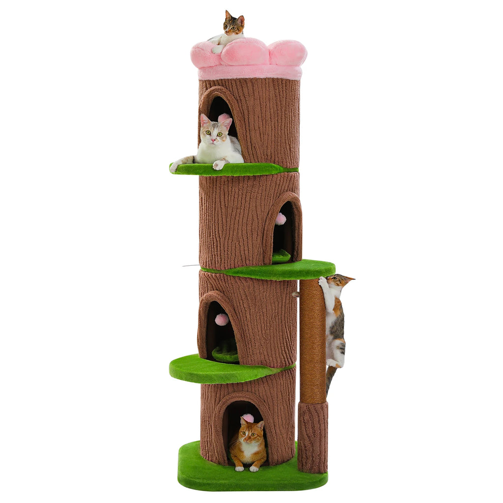 Large Cat Tree with Multiple Condos & Flower Bed