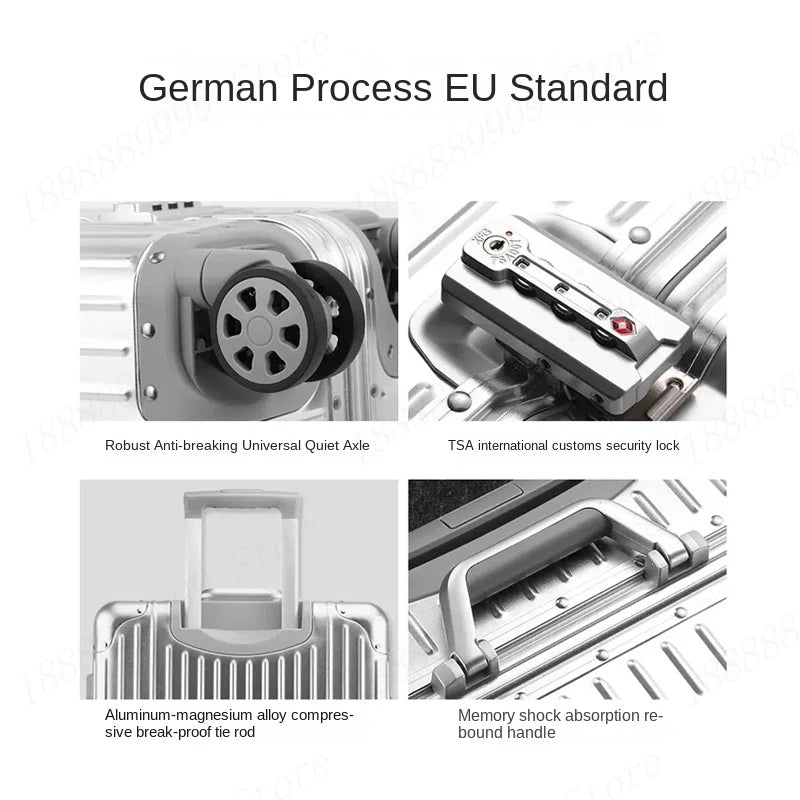 100% Aluminum Magnesium alloy Suitcase TSA Lock Metal Boardable Luggage Trolley Case Classic Glossy and Frosted Travel Suitcase Whispering Desires Shoppe