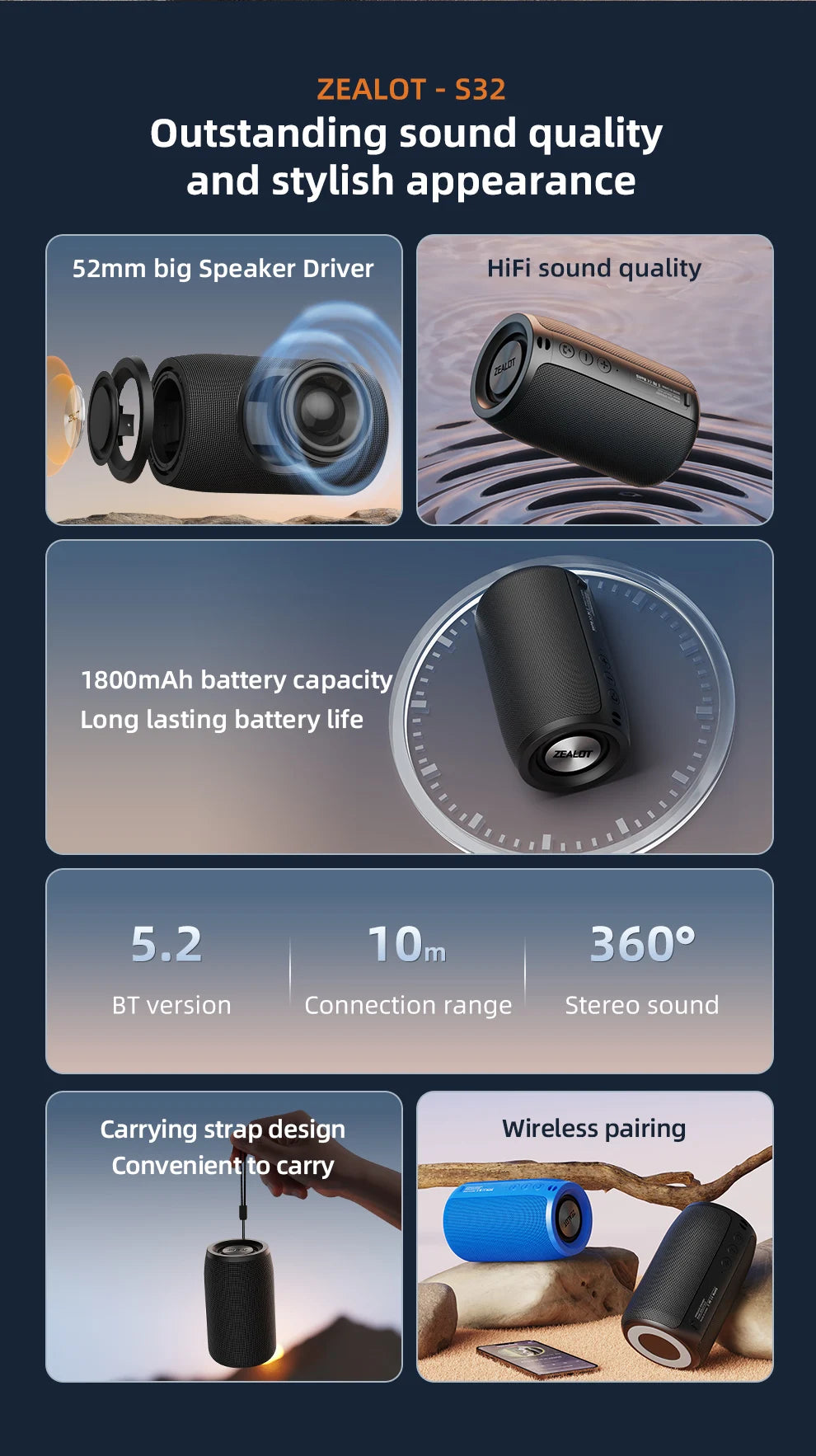 ZEALOT S32 Portable Bluetooth Speaker