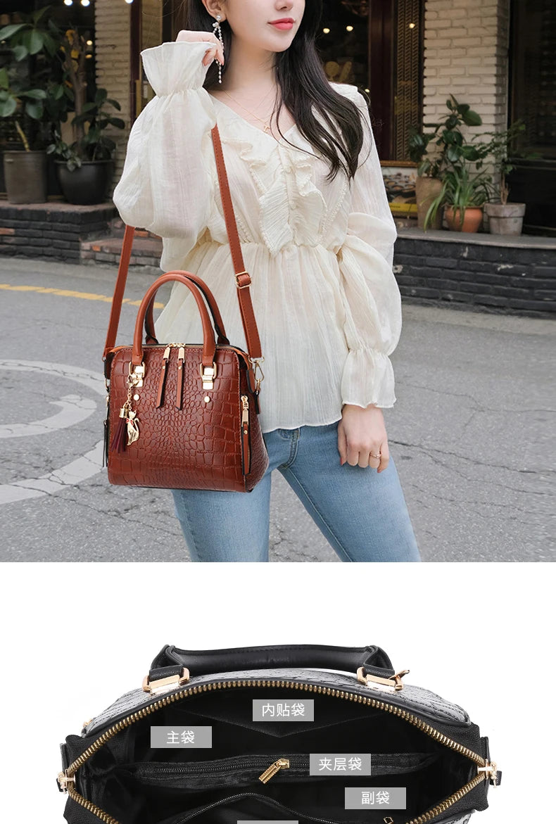 Women's Crocodile-Embossed PU Tote Bag