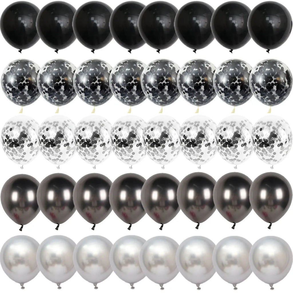 Black Confetti Latex Balloon Sets, 40 Pieces