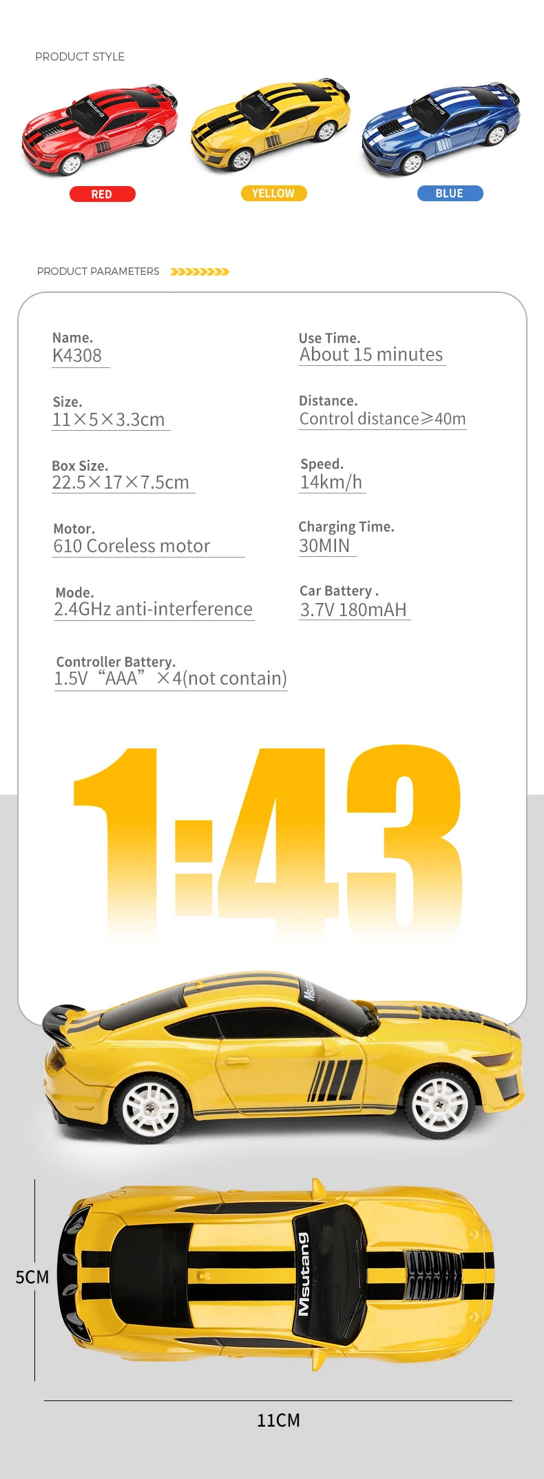 WLtoys K4308 1:43 Scale RC Drift Racing Car