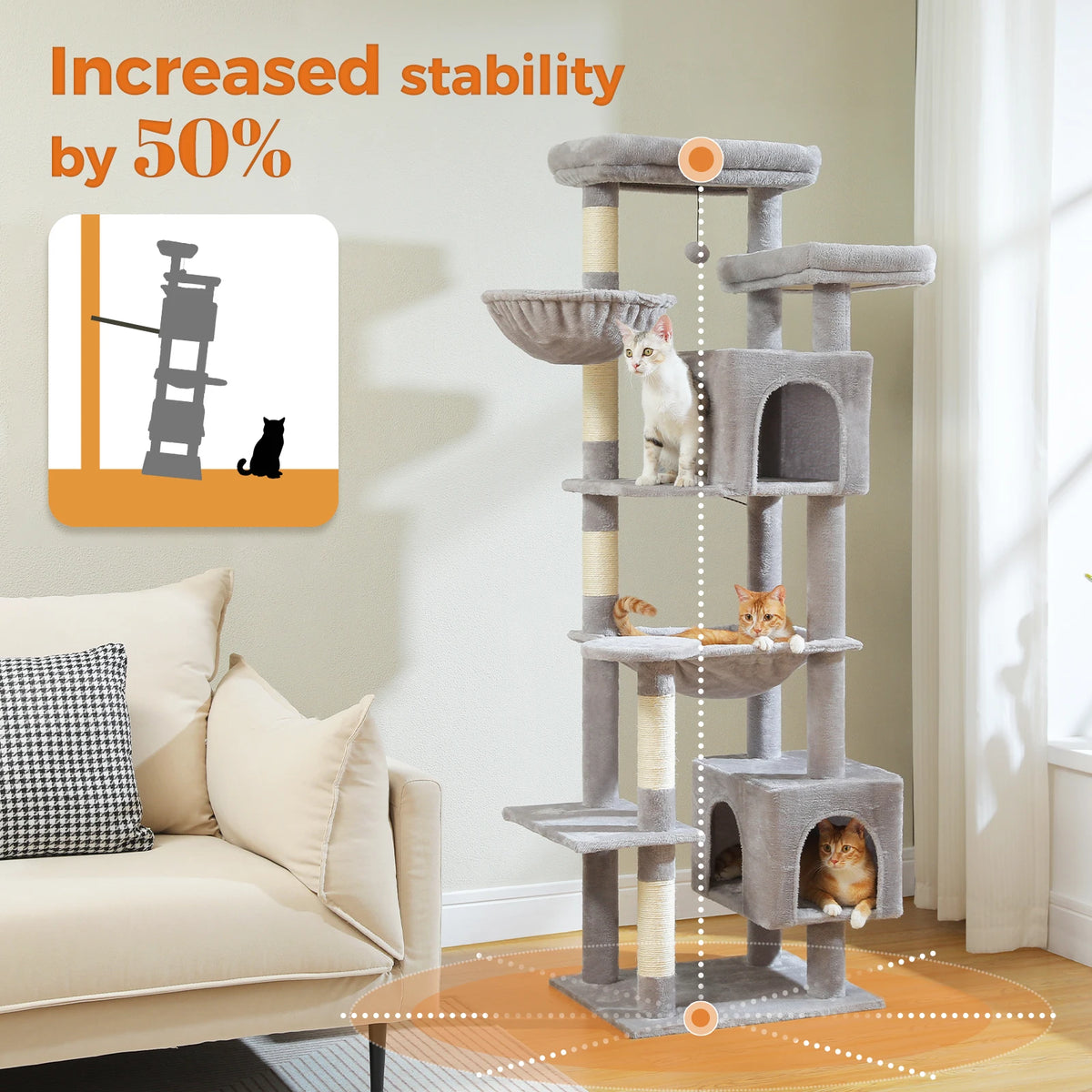Tall Cat Tree for Indoor Cats Big Cat Tower with Super Large Hammock Cat Climbing Tree with Scratching Posts Condo House Black Whispering Desires Shoppe