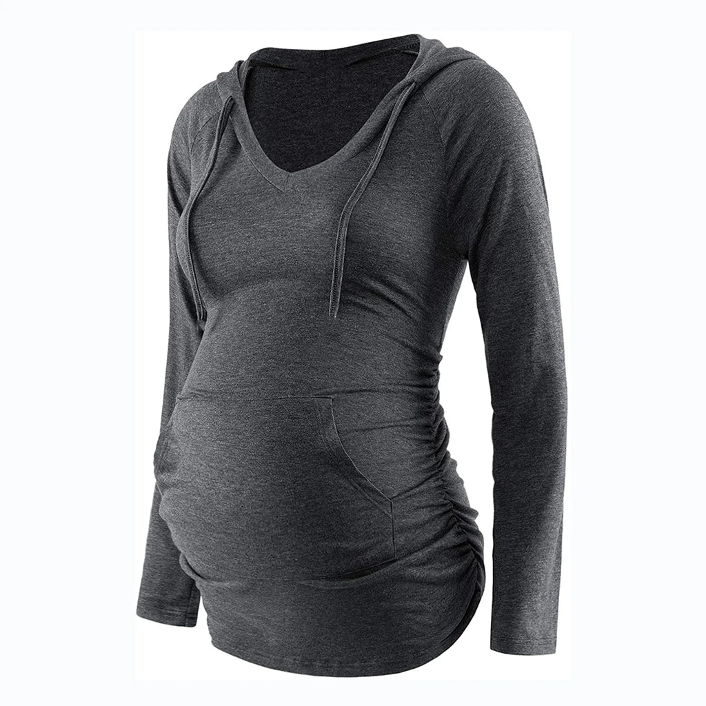 Striped V-Neck Maternity Hoodie