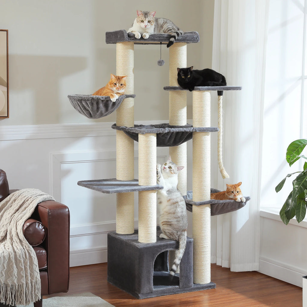 Large Cat Tree for Big Cats Robust Cat Tower with Several Levels Cat House Climbing Tree with Hammock 11 Sisal Posts Large Perch Whispering Desires Shoppe