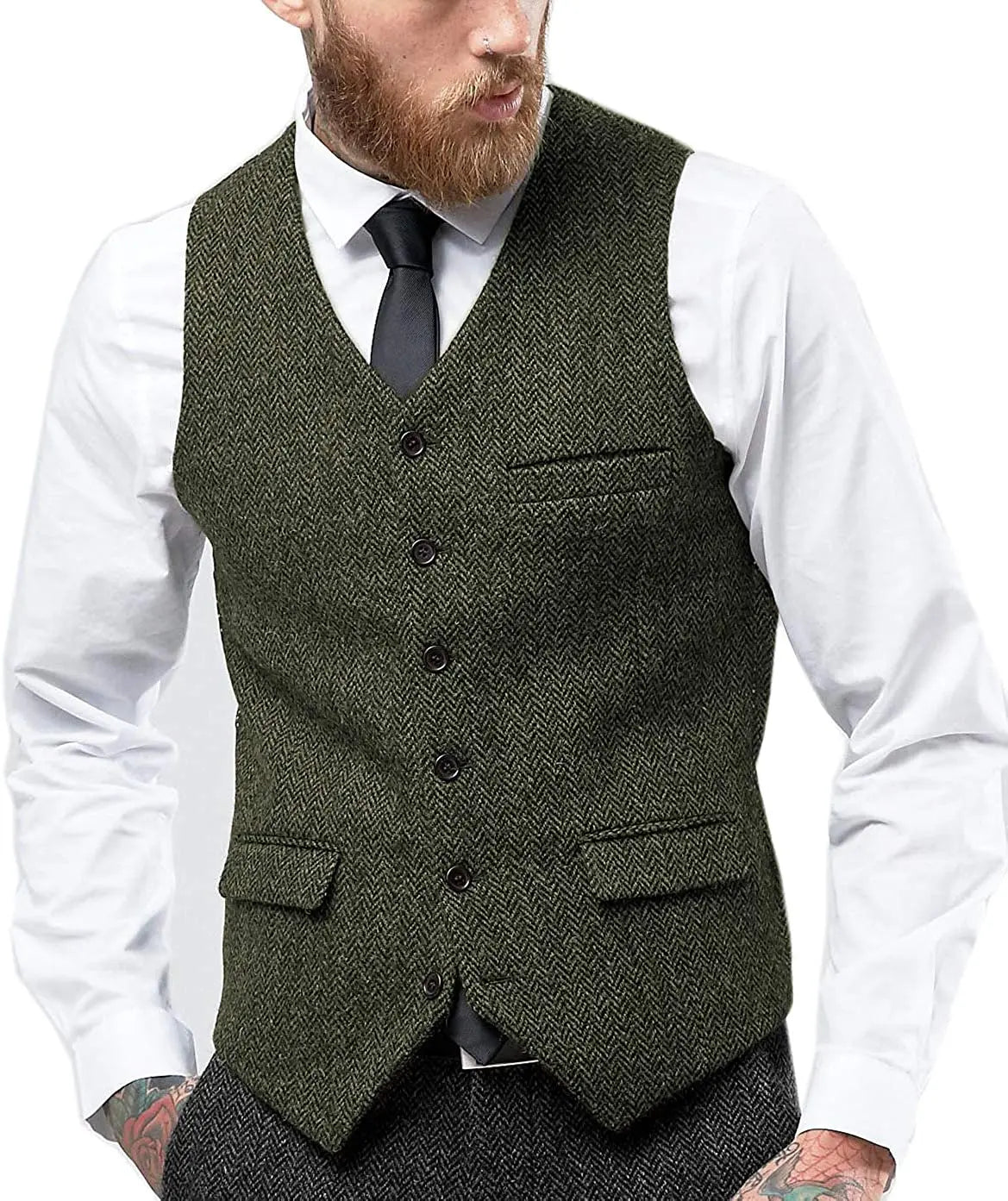 Men's Herringbone-Style Formal Suit Vest