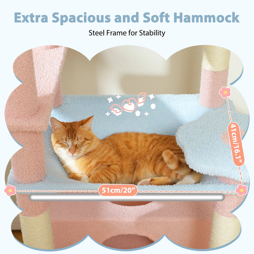 184cm Cat Tree with Hammock, Condo & Scratching Posts