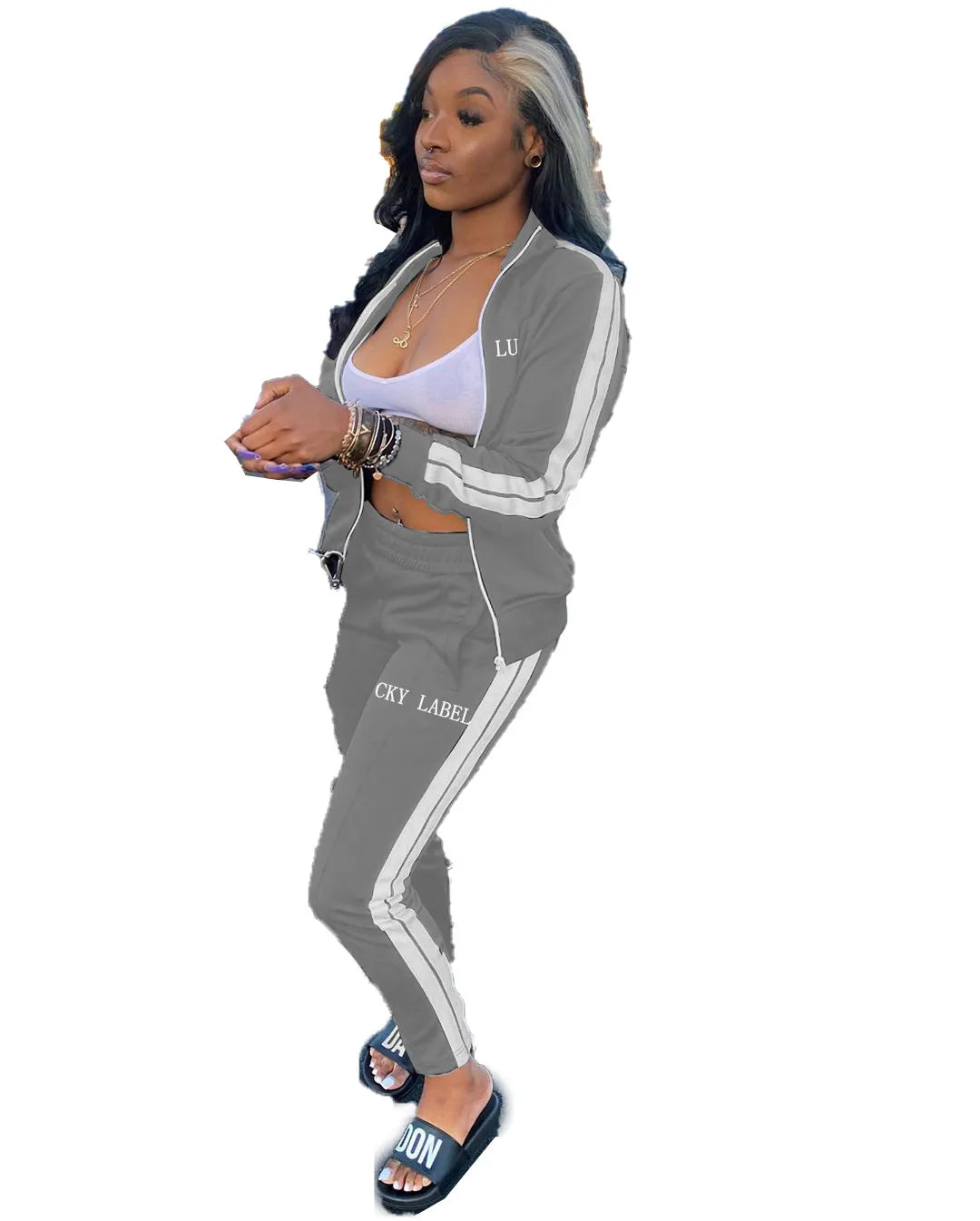 Women's Embroidered Zip-Up Top and Pants Set
