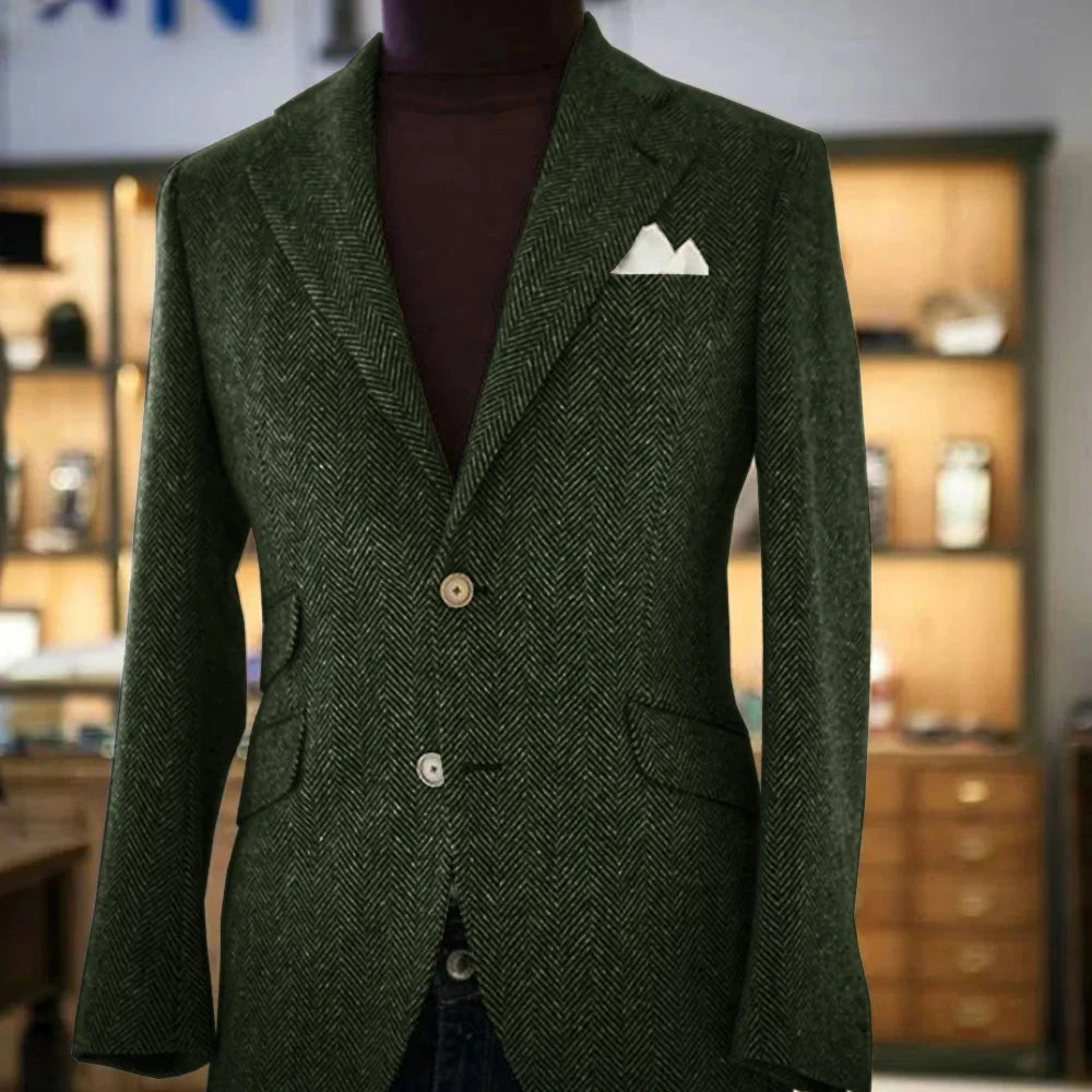 Men's Herringbone Single-Breasted Blazer