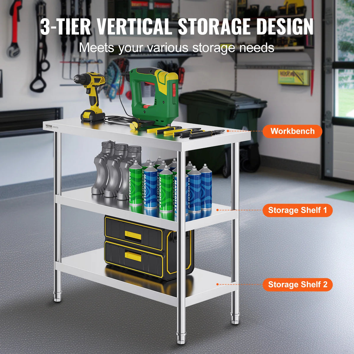 SucceBuy Stainless-Steel Kitchen Prep Work Table