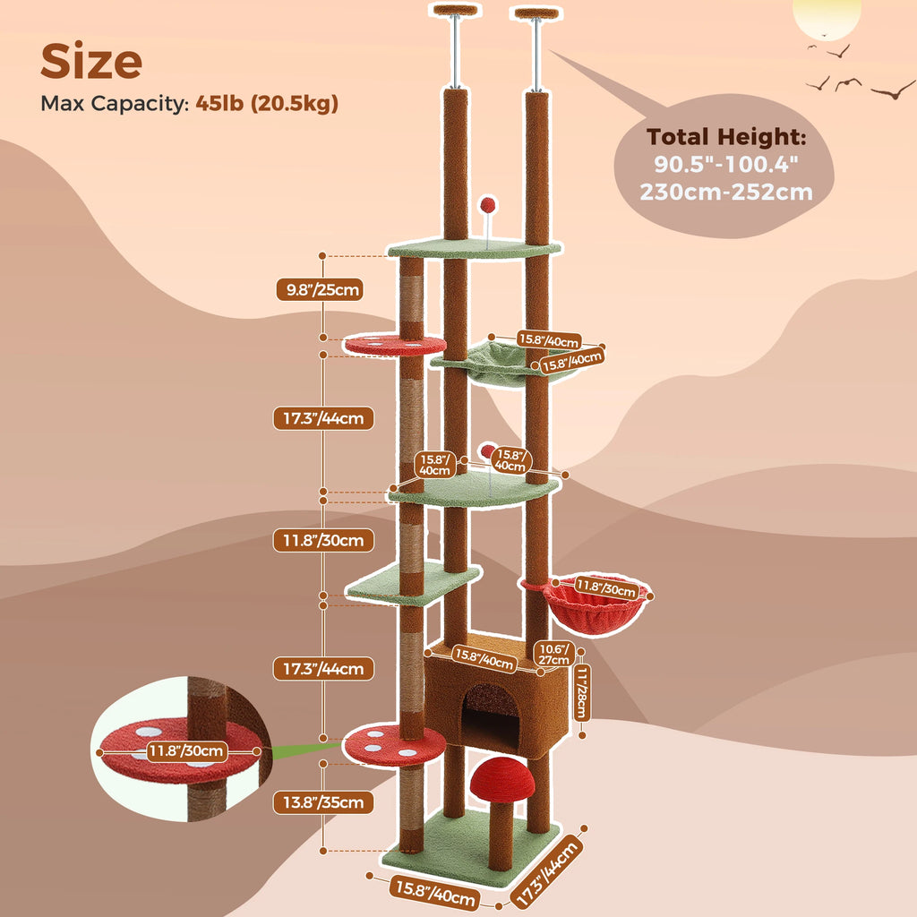 Brown Adjustable Floor-to-Ceiling Cat Tree