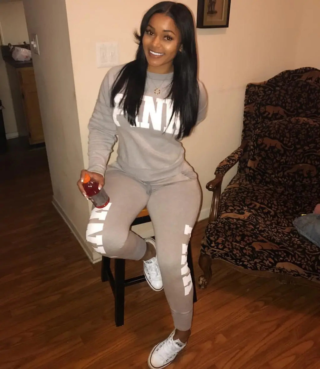 Women's Letter-Print Two-Piece Active-Casual Outfit
