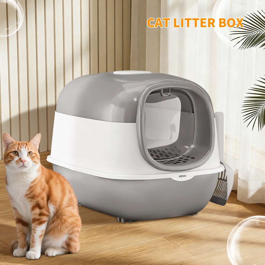 Switchable Open/Semi-Enclosed Cat Litter Box, Extra Large Jumbo Size for Multi-Cat Households, Splash-Proof and Anti-Tracking, Dual-Mode Over-the-Top Litter Pan, Low-Entry for Easy Cleaning, Suitable for Cats of Different Siz Whispering Desires Shoppe