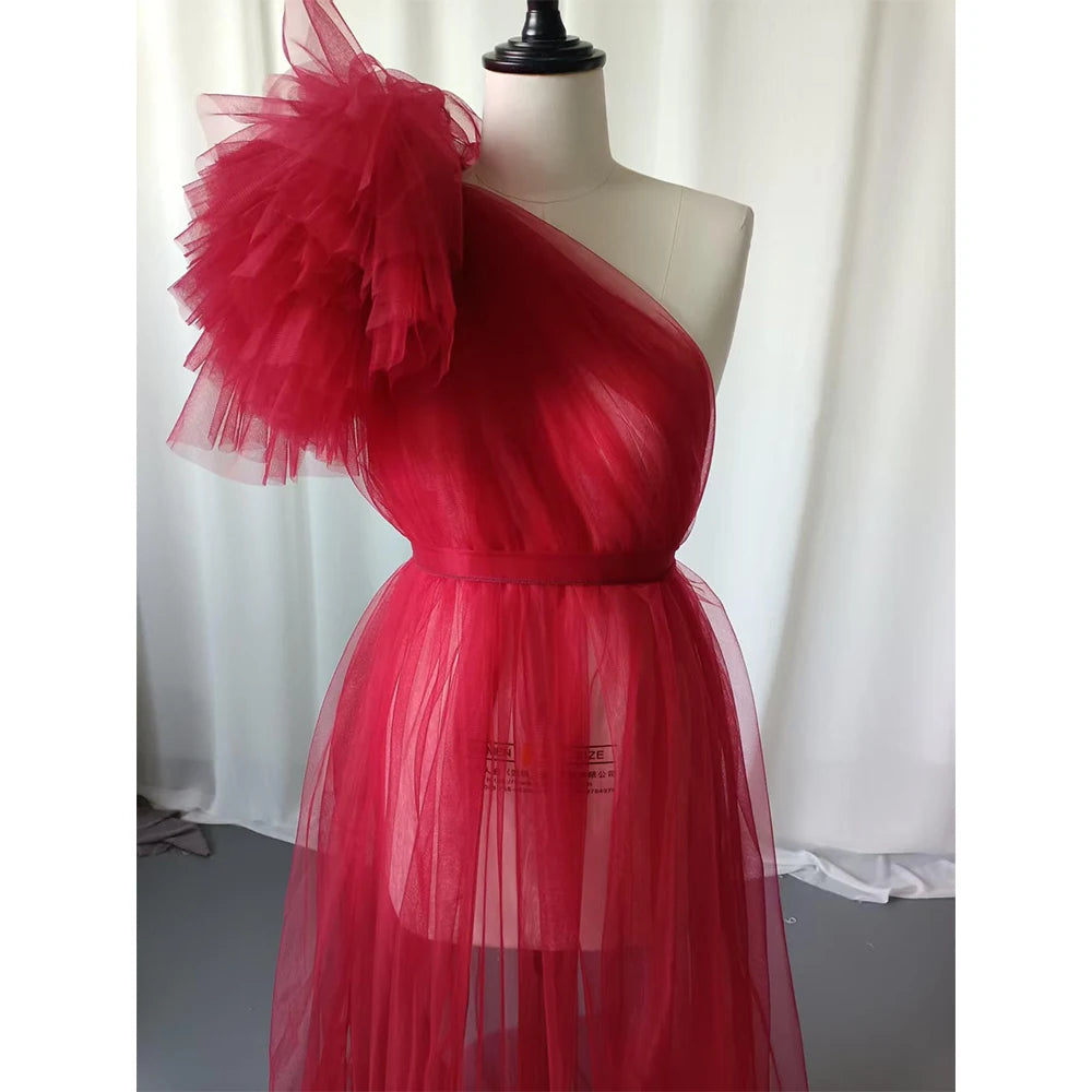 One-Shoulder Tulle Maternity Photo Gown