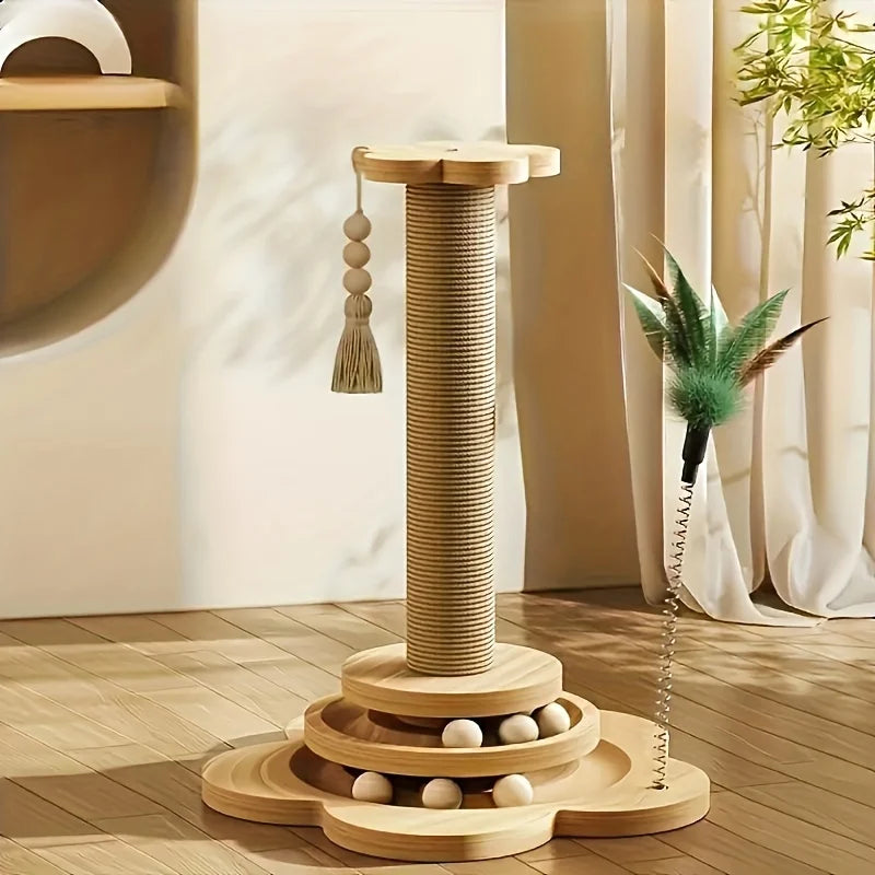 Wooden Cat Scratching Board with Rotating Platform