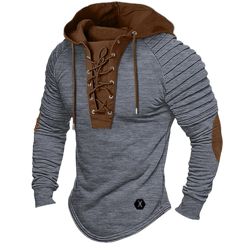 Men's Solid-Color Long-Sleeve Hooded Top