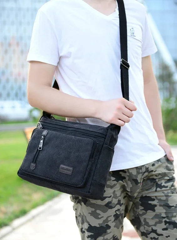 Unisex Canvas Multi-Pocket Crossbody Satchel