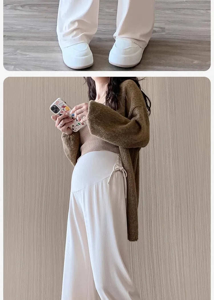 Maternity Trousers Spring and Autumn Outside Wear New Summer Petite Casual Drawstring Straight Wide Leg Trousers Maternity Wear Whispering Desires Shoppe